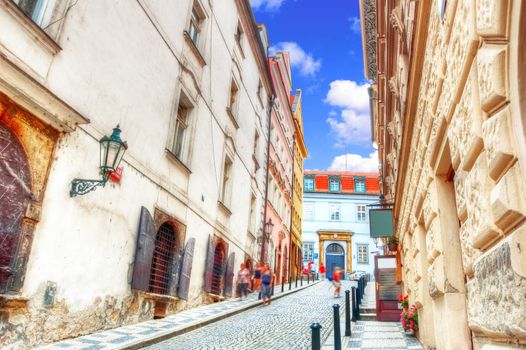 Old streets and buildings of Prague in Czech.