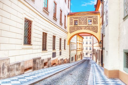 Old streets and buildings of Prague in Czech.