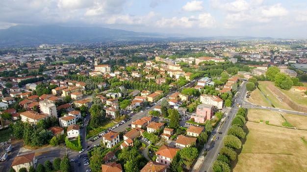 Lucca and surrounding countryside. Aerial view.