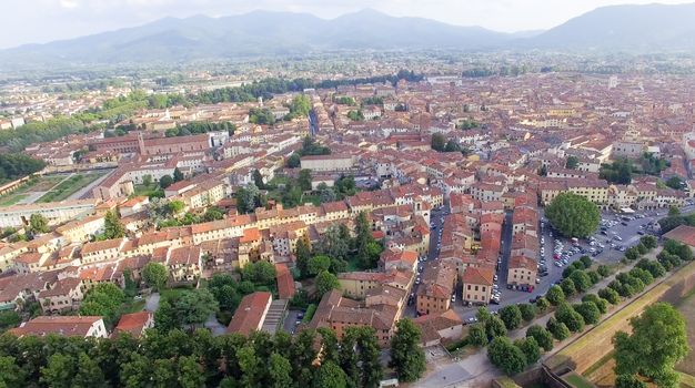 Aerial view of Lucca, ancient town of Tuscany.