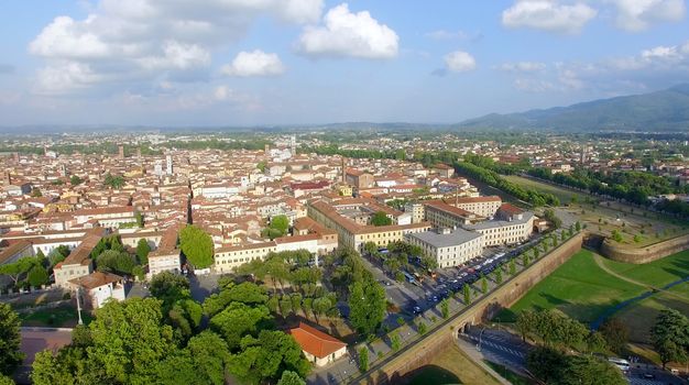 Aerial view of Lucca, ancient town of Tuscany.