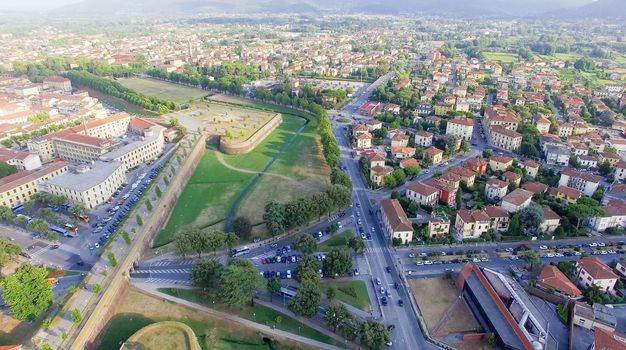 Aerial view of Lucca, ancient town of Tuscany.