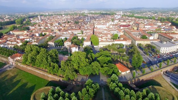 Aerial view of Lucca, ancient town of Tuscany.