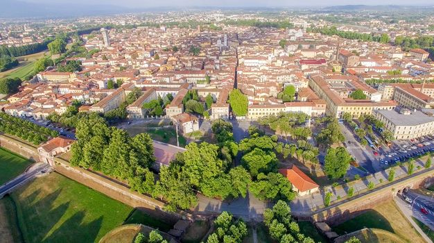 Aerial view of Lucca, ancient town of Tuscany.