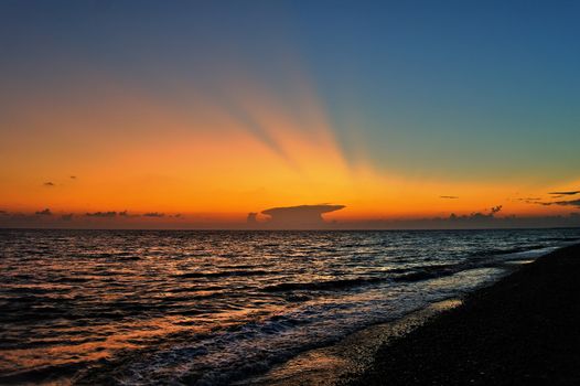 Beauty Orange Sunset on Mediterranean Sea Coast Outdoors