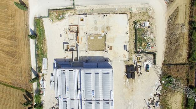 Overhead view of construction site.