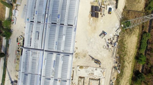 Aerial view of construction site.