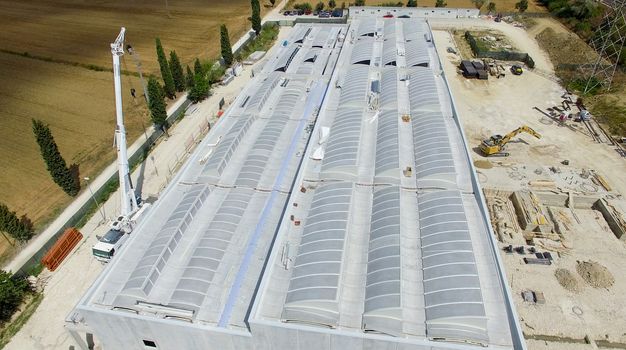 Aerial view of construction site.