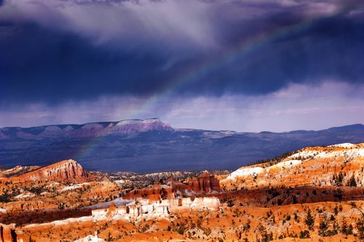 Rainbow Dark Clouds Storm Amphitheater Hoodoos Bryce Point Bryce Canyon National Park Utah 