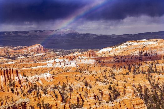 Rainbow Dark Clouds Storm Amphitheater Hoodoos Bryce Point Bryce Canyon National Park Utah 