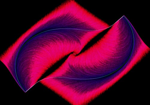 Fractal image on a black background depict colorful drawings in the form of beautiful feathers.