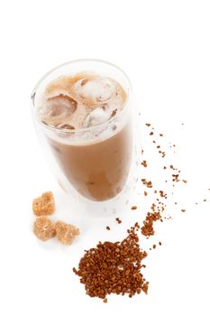 Delicious ice coffee on white background. Traditional coffee drinking.