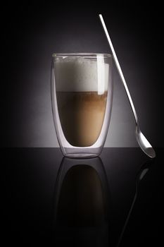 Cafe au lait on dark background. Culinary cafe au lait.