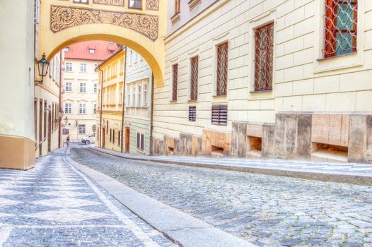 Old streets and buildings of Prague in Czech.