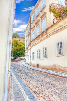 Old streets and buildings of Prague in Czech.