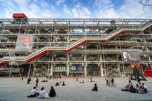 Paris, France - May 14, 2015: People visit Centre of Georges Pompidou on May 14, 2015 in Paris, France. The Centre of Georges Pompidou is one of the most famous museums of the modern art in the world.