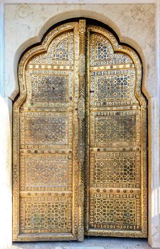 Golden Doors of Hawa Mahal or Palace of Winds in Jaipur, Rajasthan, India, Asia