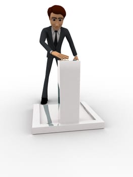3d man trying to open public tap concept  on white isolated background , front angle view 