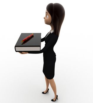 3d woman holding study materials in hands concept on white background, side angle view