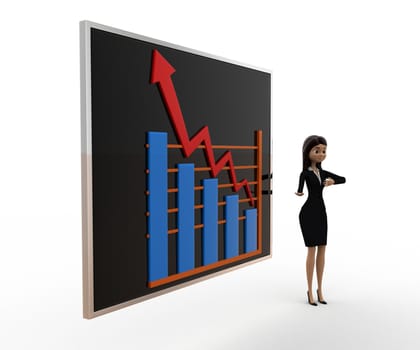 3d woman present growth graph concept on white background,  side  angle view