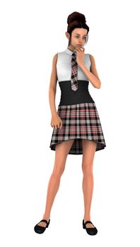 3D digital render of a teenager schoolgirl isolated on white background