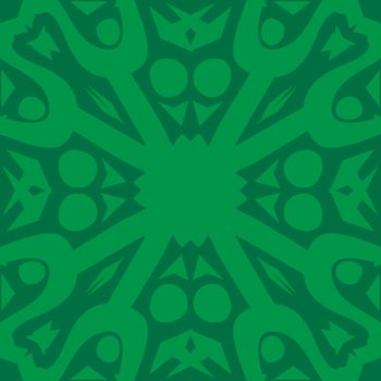 Decorative repeating symmetrical green tile patterns