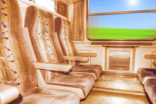 Transportation conceptual image. Inside the moving train.