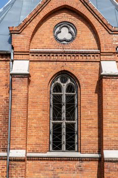 Closeu up front view of  Evangelical Lutheran Marthin Luther Cathedral in Dougavpils, Latvia.