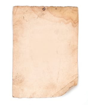 brown old paper isolated on white background