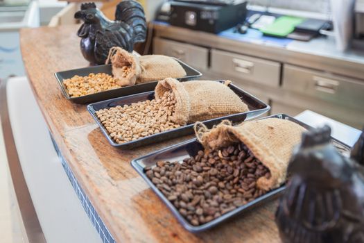 sack of coffee grains on table