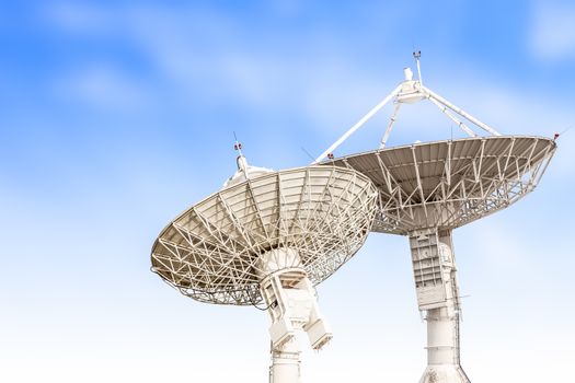 satellite dish antenna radar big size isolated on blue sky background