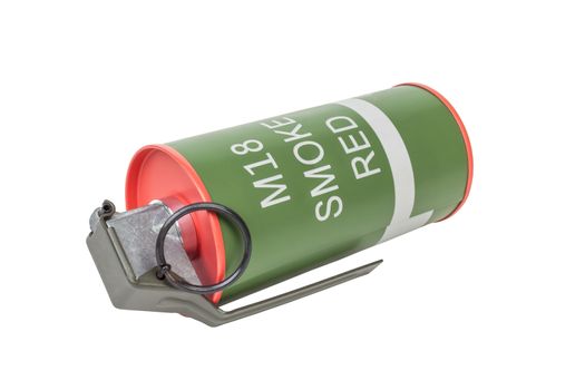 M18 Smoke Red explosive model, weapon army,standard timed fuze hand grenade on white background