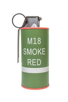 M18 Smoke Red explosive model, weapon army,standard timed fuze hand grenade on white background