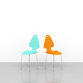 An image of two chairs in a white room