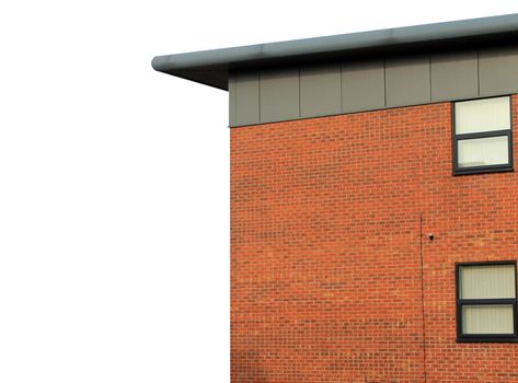 Modern empty office building on a white background with copy space.