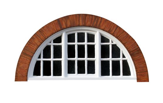 Oval window isolated on a modern red brick building.