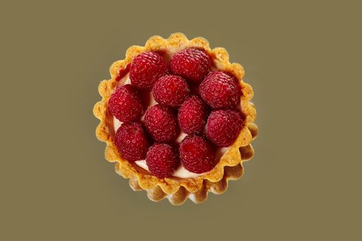 Home made tartlets with raspberries. With copy space