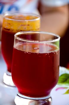 Homemade cold juice from aronia and sour cherry