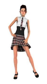 3D digital render of a teenager schoolgirl isolated on white background