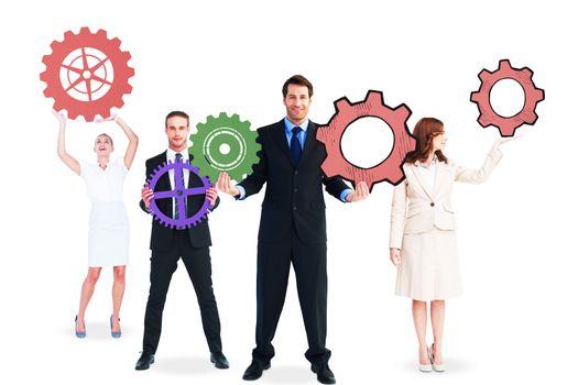 Business people with coloured cogs