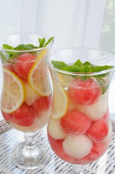 Watermelon melon drink with lemon and mint