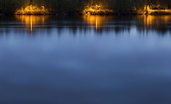 Street Light on Path by River in Umea, Sweden