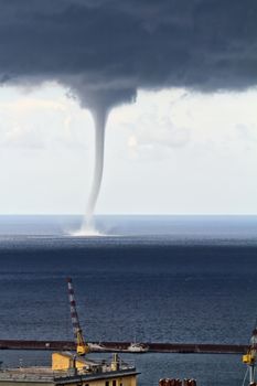 Huge waterspout over the port of Genova, Italy