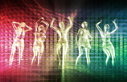 Beach Rave Party with Disco Dancing Girls 
