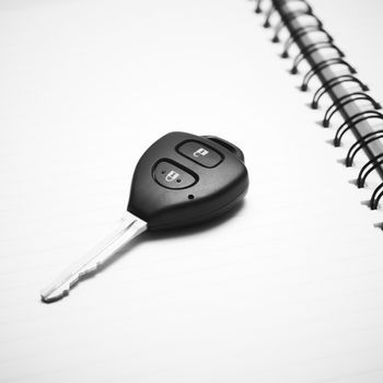 car key on notebook paper black and white color tone style