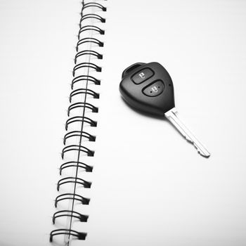 car key on notebook paper black and white color tone style