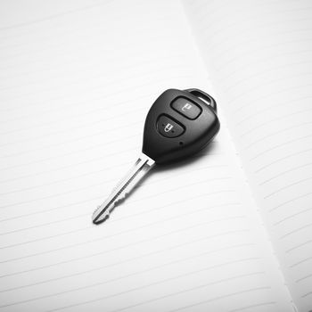 car key on notebook paper black and white color tone style