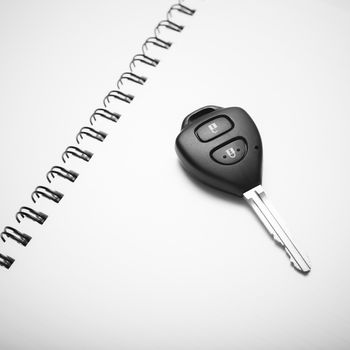 car key on notebook paper black and white color tone style