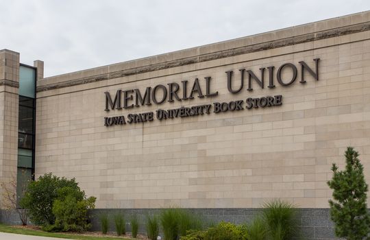 Memorial Union and Iowa State University Bookstore on the campus of the University of Iowa State.