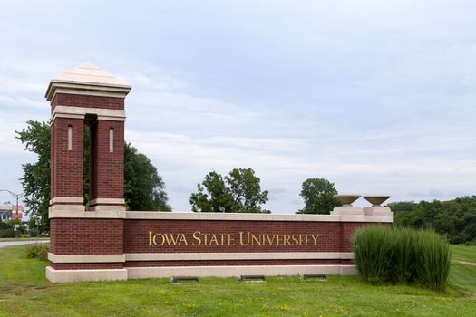 AMES, IA/USA - AUGUST 6, 2015: Entrance to Iowa State University. Iowa State is a research university in the United States.